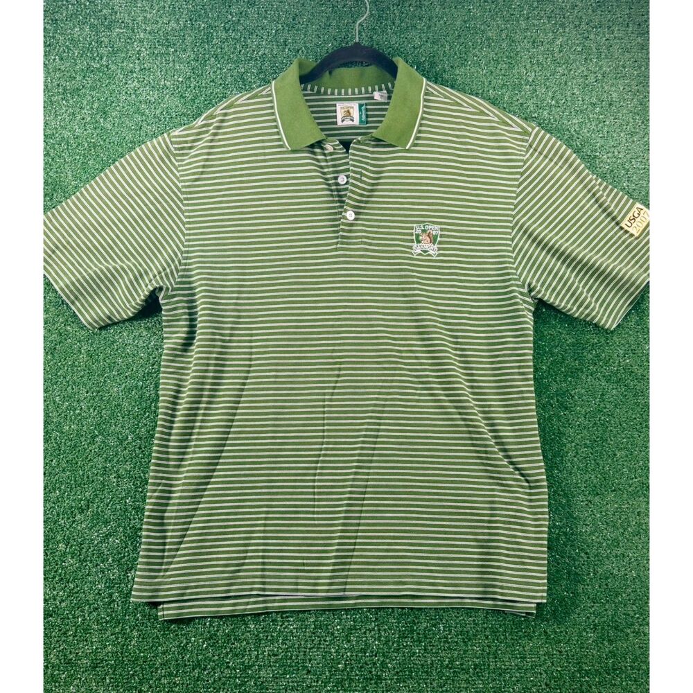 2007 U.S. Open Oakmont Ashworth Golf Polo Men’s L USGA Striped Green Shirt